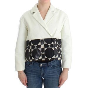 Andrea Pompilio Cropped Jacket Geometric Pattern Women BlackWhite Jackets &